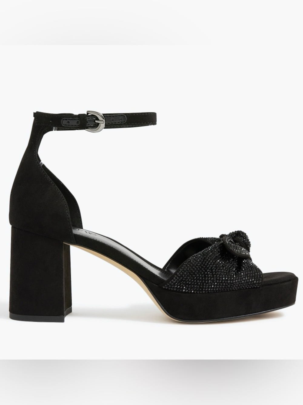 J. Crew Rhinestone Bow Platform Heels Glass Upper Rubber Sole with Flocking